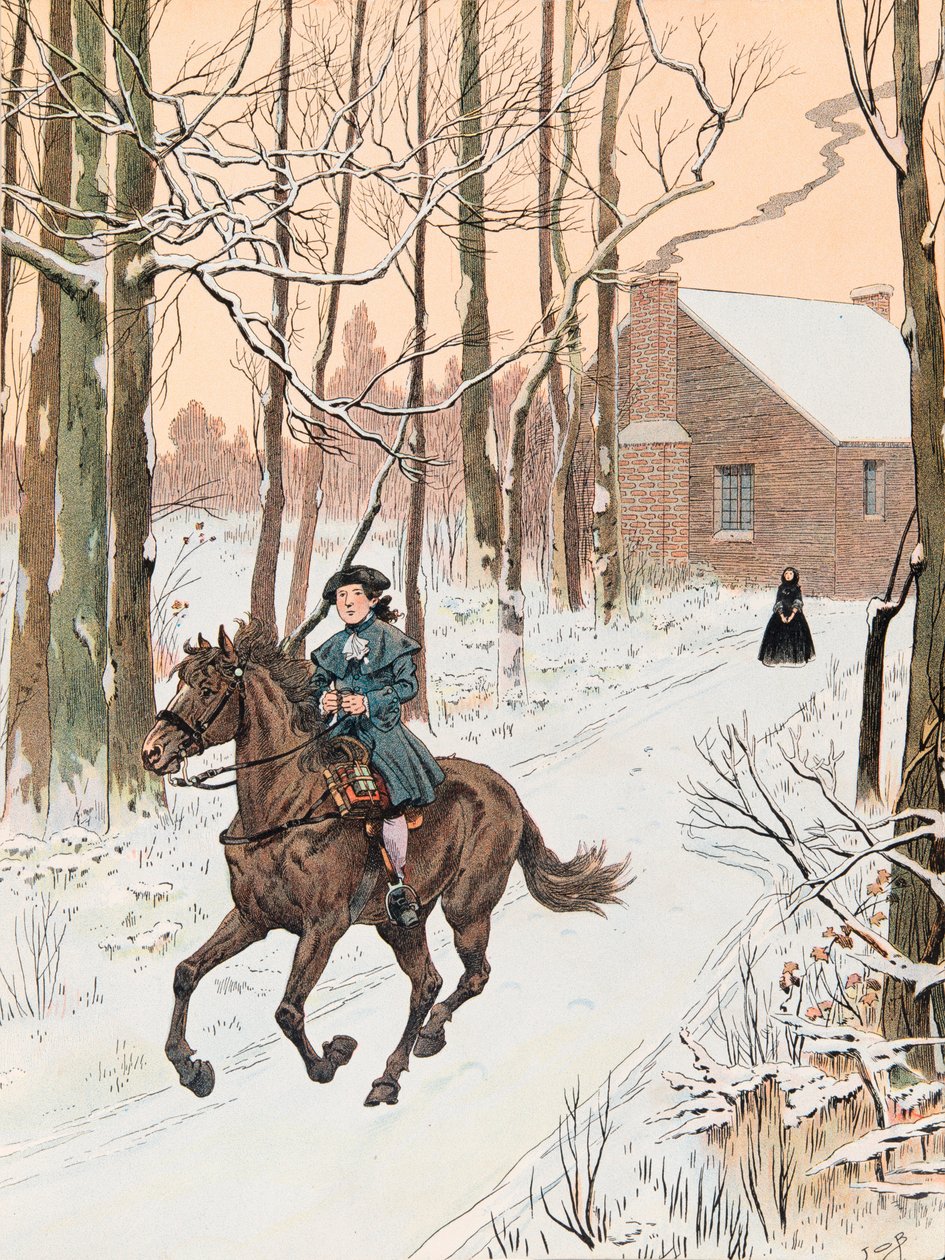 Joven George Washington dejando la casa familiar en 1740 para la Old Field School de pseudonym for Onfray de Breville Jacques Job