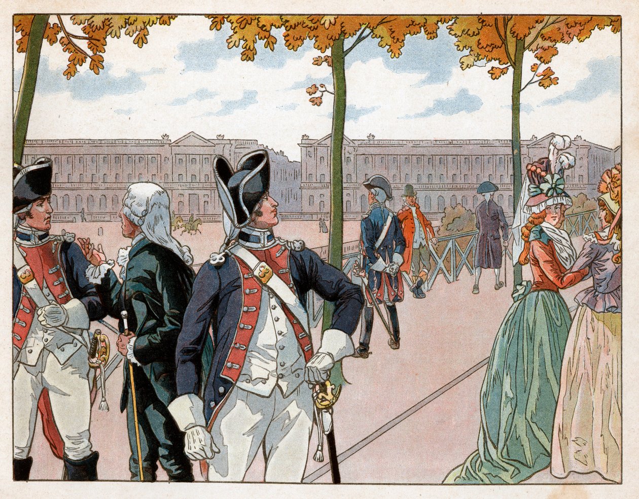 Joachim Murat (1767-1815) y Bessières en París en 1791 vistiendo el uniforme de la guardia constitucional del rey de pseudonym for Onfray de Breville Jacques Job