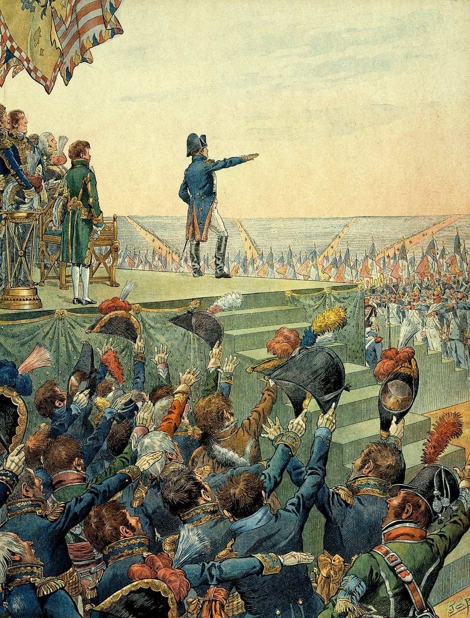 Napoleón I Bonaparte (1769-1821) distribuyendo las cruces de la Legión de Honor al ejército del campamento militar de Boulogne el 16 de agosto de pseudonym for Onfray de Breville Jacques Job
