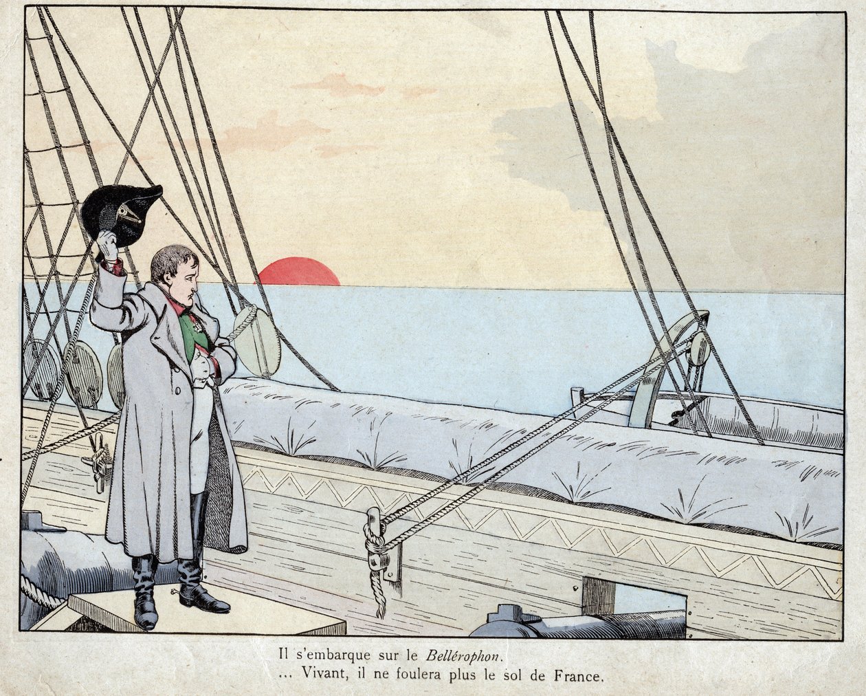 Napoleón a bordo del HMS Bellerophon 1815 - litografía de Job (Jacques Onfroy de Breville) de “Le Grand Napoléon des Petites Enfants” 1893 de pseudonym for Onfray de Breville Jacques Job