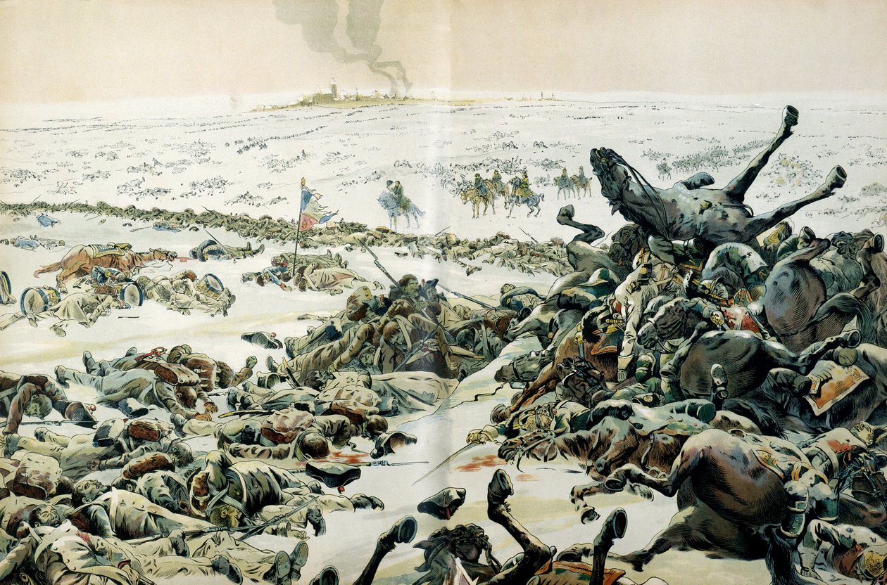 Campaña de Prusia y Polonia (1806-1807): el día después de la victoria de Eylau, Napoleón I Bonaparte (1769-1821) visitó el campo de batalla y las numerosas pérdidas en el terreno el 9 de febrero de pseudonym for Onfray de Breville Jacques Job