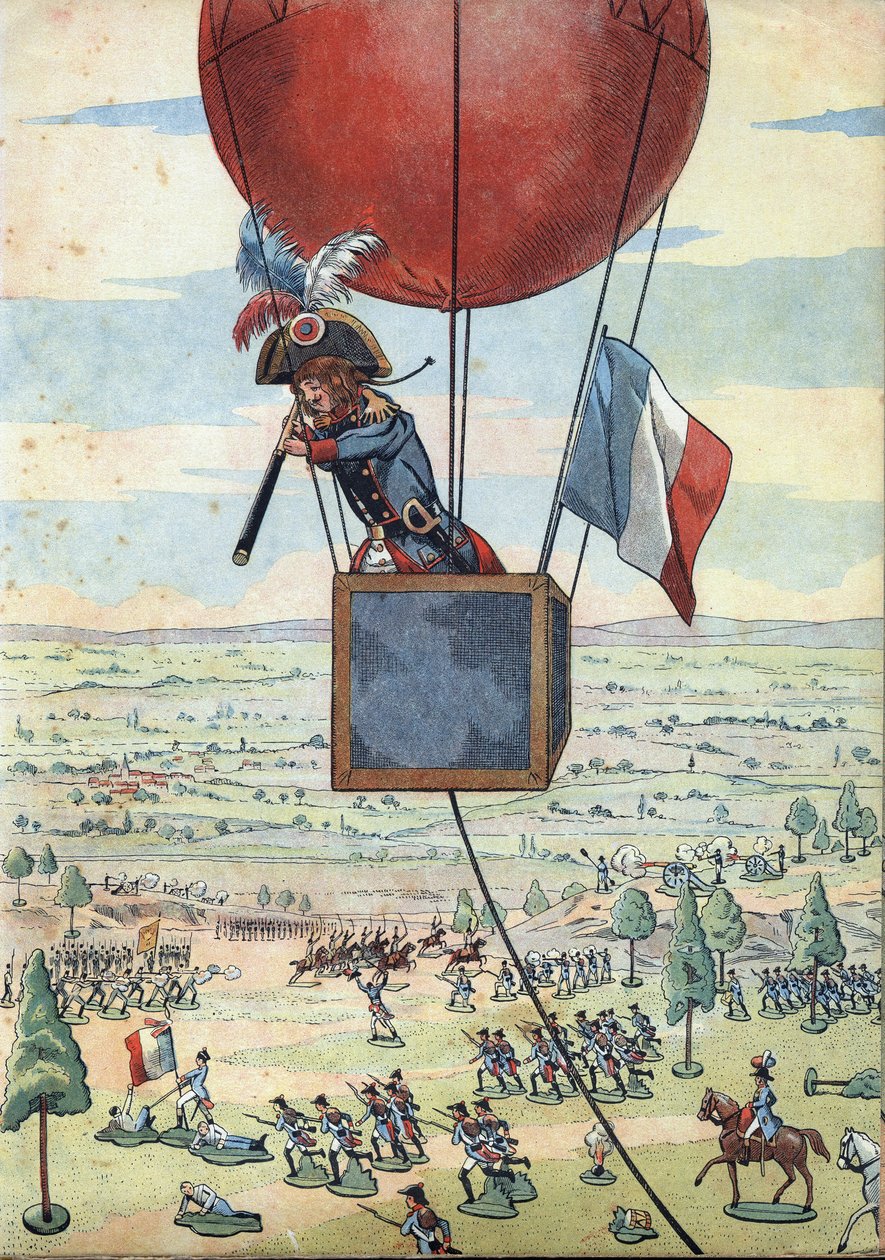 Escena de la historia de Francia en juguetes: La Batalla de Fleurus el 26 de junio de 1794 y el primer uso de un globo de observación por el Capitán Jean Marie Joseph Coutelle (1748-1835) con una vista larga - En "Juguemos una historia: Francia escenificad de pseudonym for Onfray de Breville Jacques Job