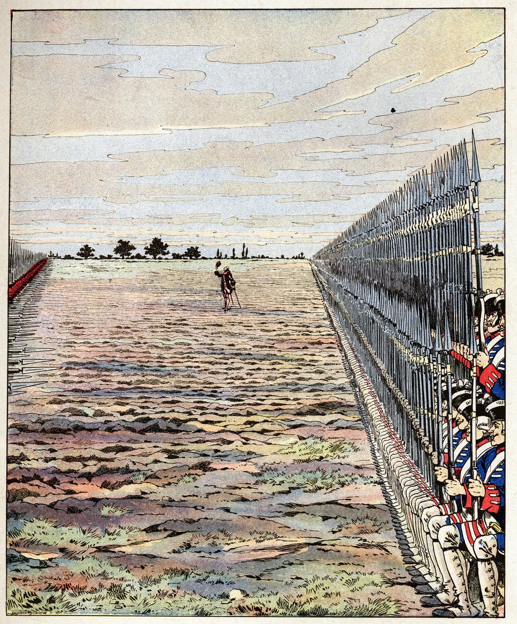 Disparen primero, caballeros, palabras del Conde de Auteroche pronunciadas en la Batalla de Fontenoy el 11/05/1745 durante la Guerra de Sucesión Austriaca (1740-1748). Ilustración de Job (Jacques Marie Gaston Onfray y Breville) (Jacques-Marie) (1858-1931). de pseudonym for Onfray de Breville Jacques Job