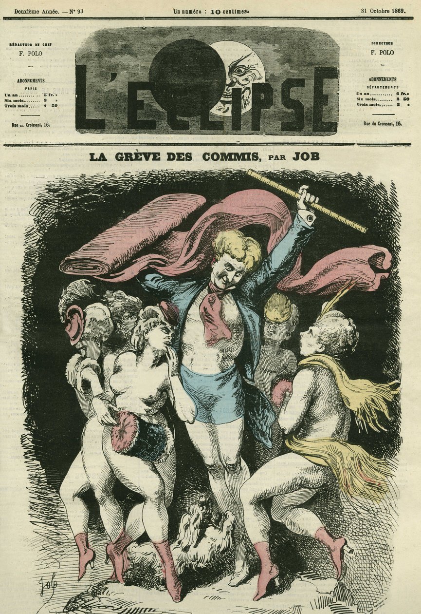 La huelga de los empleados, la ilustración sugiere vestir a las bailarinas de "La Danse" de Jean-Baptiste Carpeaux antes del invierno. Portada en "L