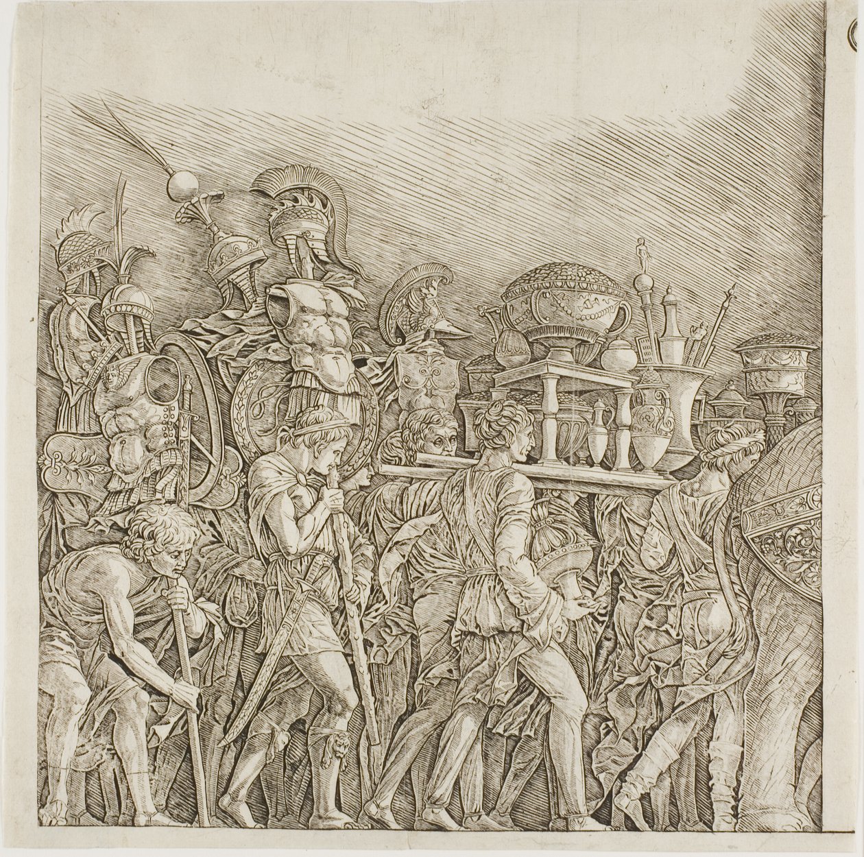 Triunfo de César: Soldados Llevando Trofeos de school of Andrea Mantegna