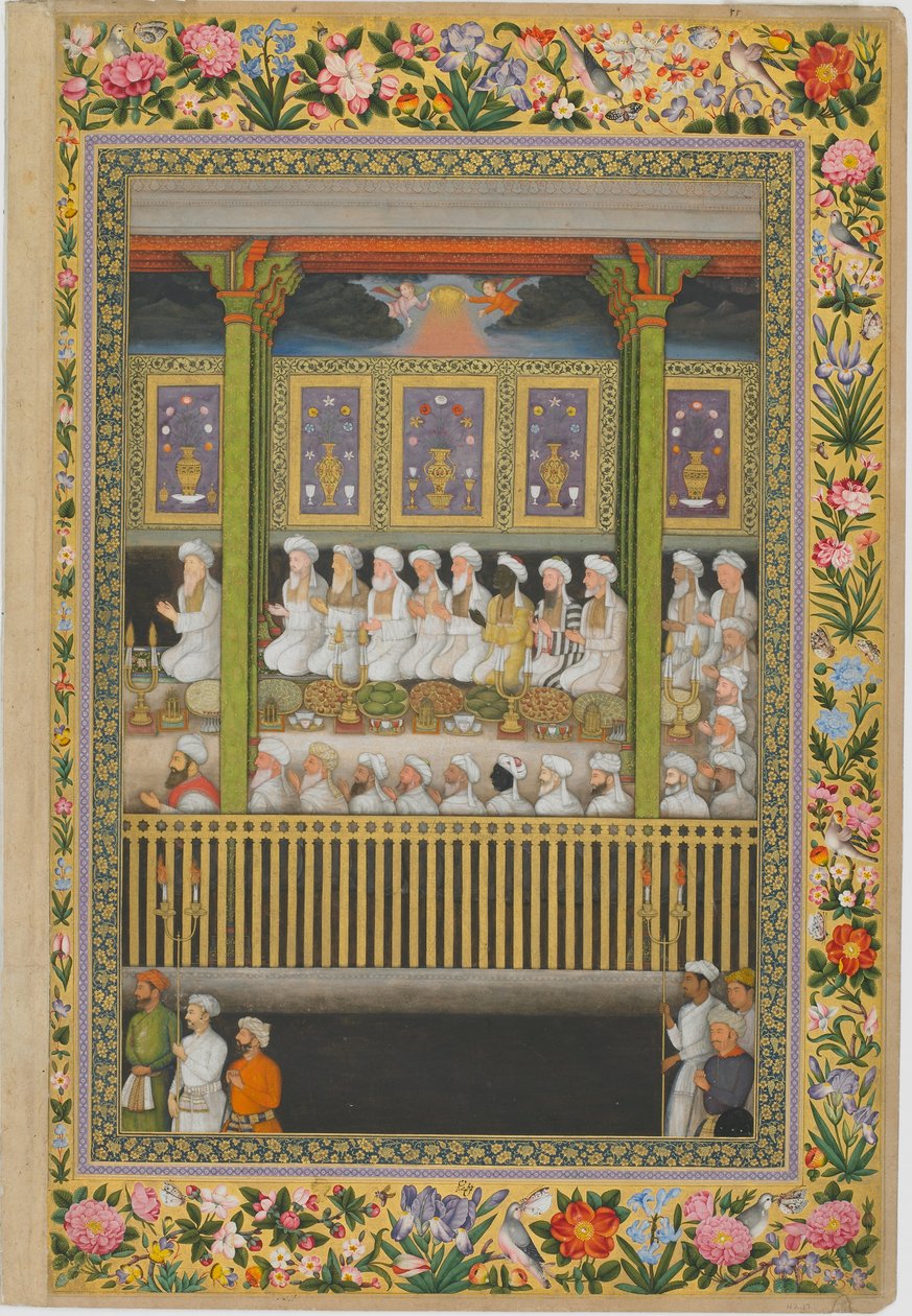 Celebración nocturna del cumpleaños del Profeta, del álbum de San Petersburgo, c.1635-1752 (acuarela opaca y oro sobre papel) de son of Hoshang (attr.to) Bulaqi