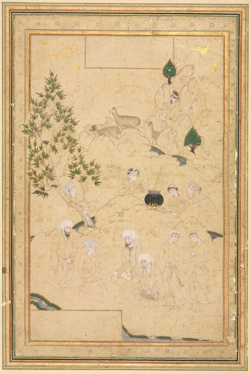 Picnic en las montañas; Ilustración de una sola página de style of Muhammadi