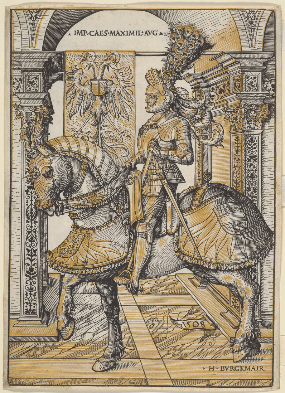 Retrato ecuestre del emperador Maximiliano I de the Elder Hans Burgkmair