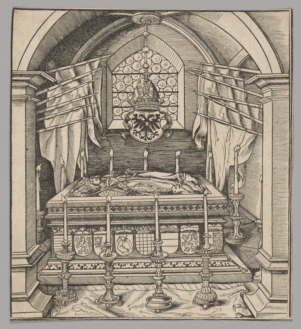 Gruftblatt, lámina 24 de Escenas históricas de la vida del emperador Maximiliano I desde el Arco de Triunfo de the Elder Hans Burgkmair