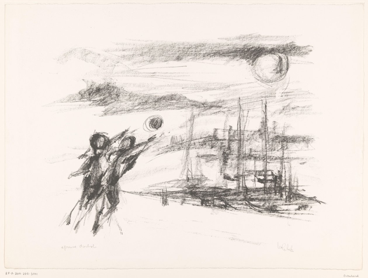 Gente en el muelle con barcos de unknown (signed by artist)