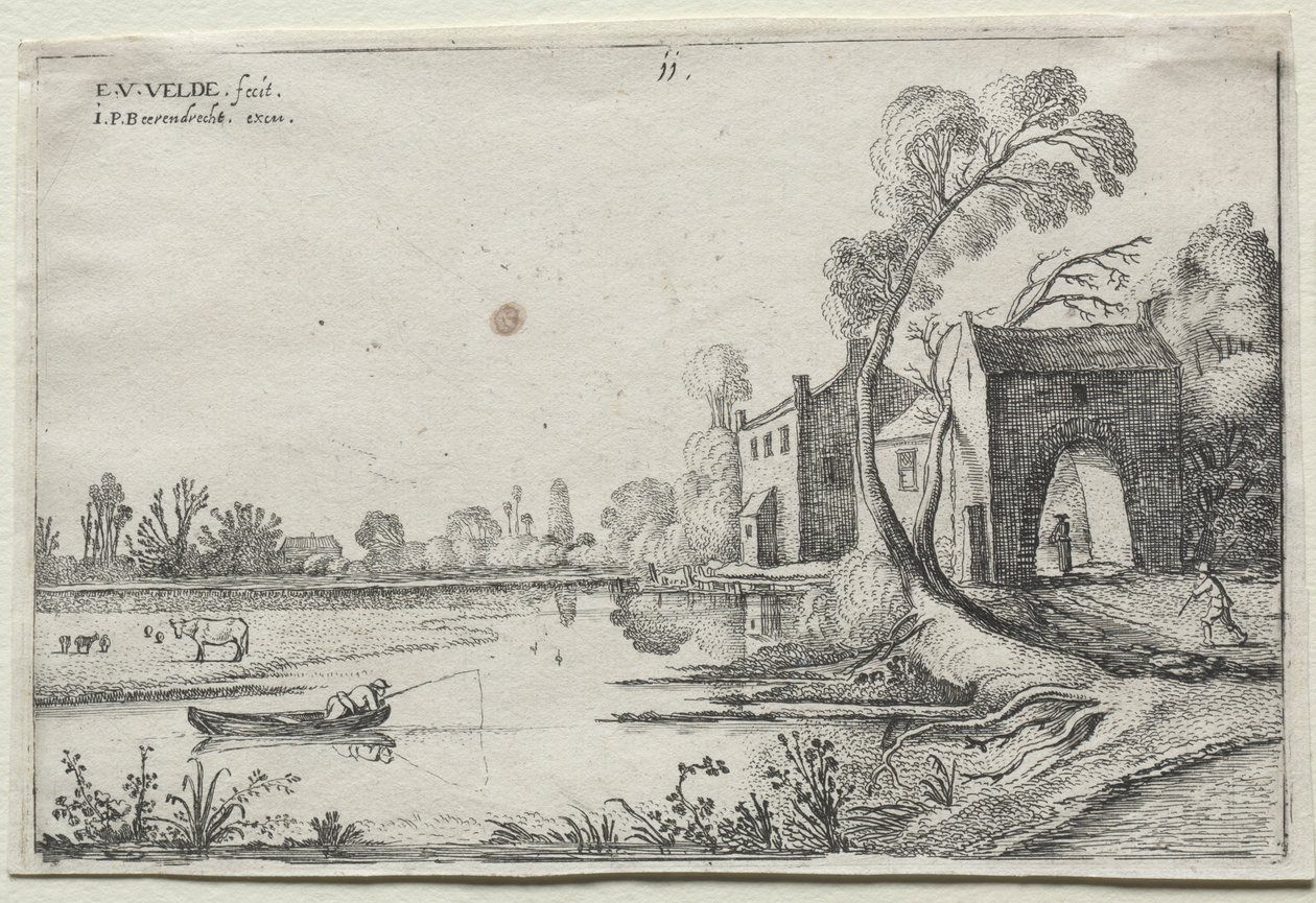 Paisaje con un Río y una Casa de Guardia de van de Velde Esaias