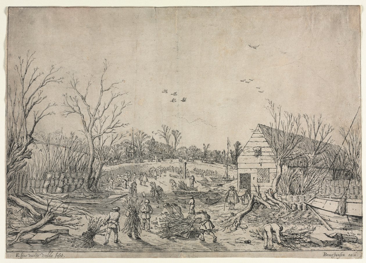 La Gran Inundación del 10 de Enero de 1624 o Reparación del Dique Roto en el Río Lek por Vianen de van de Velde Esaias