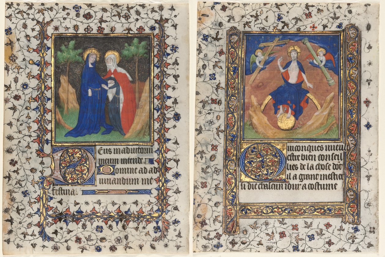 Hojas de un libro de horas: La Visitación y Cristo en el Juicio de workshop of Boucicaut Master