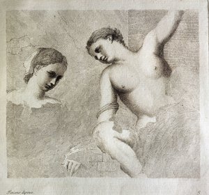 Personajes femeninos. En la parte inferior izquierda "Tiziano Dipinse". Grabado de Giorgio da Castelfranco conocido como Giorgione (1476/1478-1510) Kunsthistorisches Institute, Florencia de (1476/8 1510) Giorgione