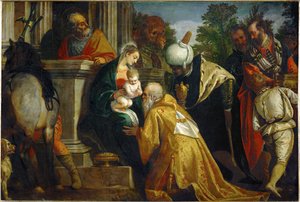 Adoración de los tres Reyes Magos ... (pintura sobre lienzo)
