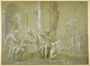 La Cena de Emaús, c.1550 (pluma, tinta negra y aguada marrón sobre papel) de Veronese