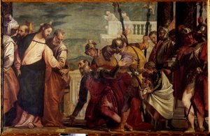 Jesucristo y el centurión. El centurión de Capernaum rogó a Jesús por su sirviente paralizado. Siglo XVI. Dim. 1,92x2,97 m. Madrid, Museo del Prado
