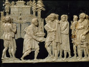 Presentación a Francesco I del modelo de fuente en Pratolino, por Jean de Boulogne alias Giambologna (1529-1608), baldosa de cera de Giambologna