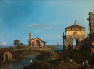Una isla en la laguna con una puerta y una iglesia