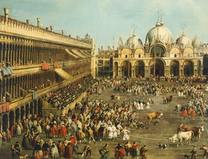 Corrida de toros o caza de toros en la Piazza San Marco de Canaletto