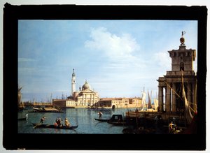 La isla de San Giorgio Maggiore, Venecia, con la Punta della Dogana y numerosas embarcaciones (óleo sobre lienzo)