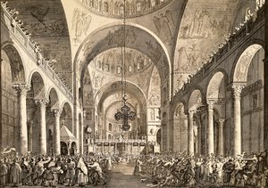 Fiesta veneciana, el recién elegido Dux de Venecia siendo presentado al pueblo en la Basílica de San Marcos, por Giovanni Antonio Canal, conocido como Canaletto (1697-1768) y Giovanni Battista Brustolon (1712-1796), grabado. Italia de (1697 1768) Canaletto