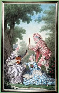 Madame de Meaux, Mademoiselle de Meaux y Monsieur de Saint Quentin repitiendo una ópera cómica de Carmontelle
