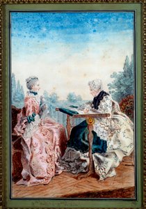 Mademoiselle Melin y Mademoiselle de Laleu haciendo tapicería de Carmontelle