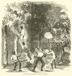 Alborotadores de Nueva York colgando a una persona negra, julio 1863 (grabado) de (after) American School