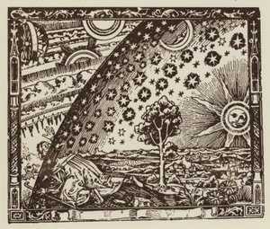 El hombre viaja a los confines de la Tierra, representación del universo en la Edad Media (lito)