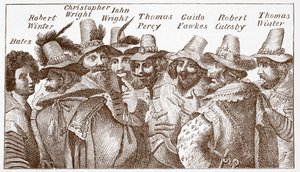 Los conspiradores de la pólvora, según un grabado de 1606