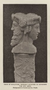 Pieza de escultura, probablemente destinada a representar al dios Jano (foto en blanco y negro)