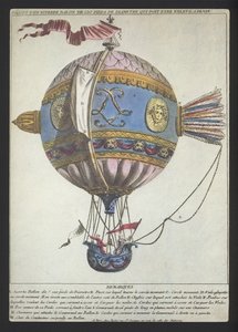 Diseño para un globo de un diámetro de 120 pies para hacer un ascenso desde Dijon (grabado coloreado) de (after) French School