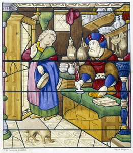 Historia del judío de la calle Billettes - facsímil de una vidriera, Iglesia de San Alpin en Chalon de (after) French School