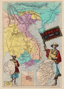 Mapa de Tonkín, Annam, Cochinchina (grabado coloreado) de (after) French School