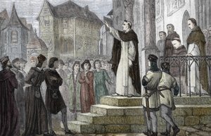 Representación de Alberto Magno (1193/1206-1280) enseñando en París, en la Universidad de París, en el primer convento dominico de la calle Saint Jacques (Colegio de los Jacobinos) bajo la autoridad de Gueric de Saint-Quentin) 1241-1245 (Retrato de Alberto de (after) French School