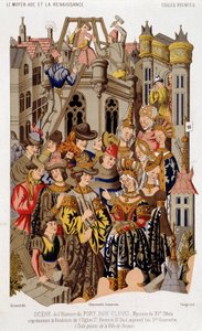 Escenario de la historia de Fort Roy de Clovis. Misterio del siglo XV que representa la fundación de la Iglesia de San Pedro y San Pablo, hoy Santa Genoveva. (Lienzo pintado de la ciudad de Reims.