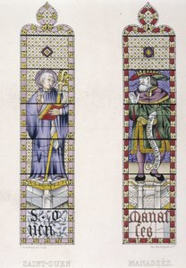 Vidriera que representa a St Ouen y Manassès, Iglesia St Ouen de Rouen de (after) French School
