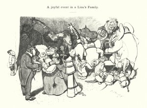 Un acontecimiento alegre en la familia de un león (grabado)