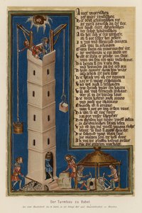 Construcción de la Torre de Babel (litografía en color)
