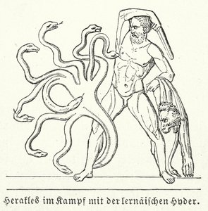 Heracles luchando contra la Hidra de Lerna (grabado)