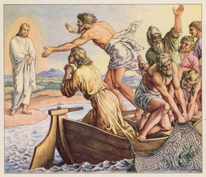 Aparición de Jesús a sus discípulos (litografía en color) de (after) German School