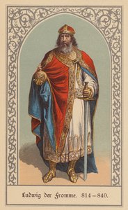 Luis el Piadoso, rey de los francos y emperador del Sacro Imperio Romano Germánico (litografía en color) de (after) German School