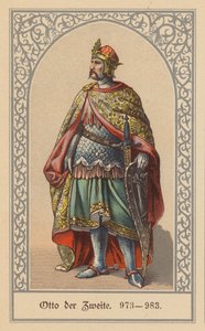 Otón II, rey de Alemania e Italia y emperador del Sacro Imperio Romano Germánico (litografía en color) de (after) German School