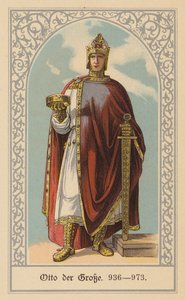 Otón el Grande, rey de Alemania e Italia y emperador del Sacro Imperio Romano Germánico (litografía en color) de (after) German School