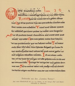 Página de los Carmina Burana (litografía en color) de (after) German School