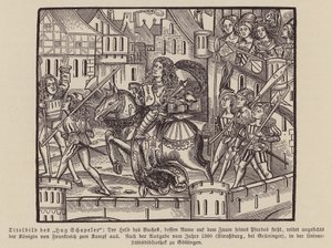 Escena de Hug Chapler, c1500 (grabado) de (after) German School