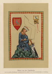 Walther von der Vogelweide, poeta lírico del alto alemán medio (litografía en color) de (after) German School