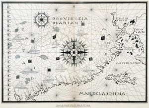 Mapa de la compasión de un atlas del siglo XVI, basado en el original conservado en la biblioteca del Museo Cívico de Venecia