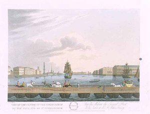 Vista del centro del Gran Puente del Neva, ilustración para agosto de 